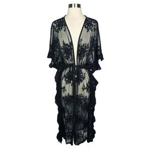 Windsor Black Floral Lace Duster Cardigan - Size Large